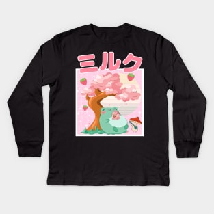 Strawberry Milk Kawaii Frog and Mushroom Kids Long Sleeve T-Shirt